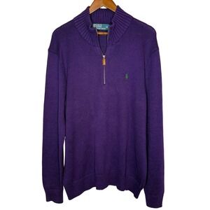 Polo Ralph Lauren Quarter 1/4 Zip Mens L Purple Sweater‎ Green Pony Blue Tag
